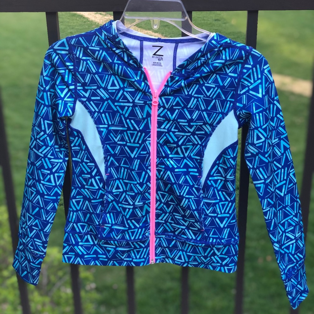 Girls blue pattern athletic zip up jacket